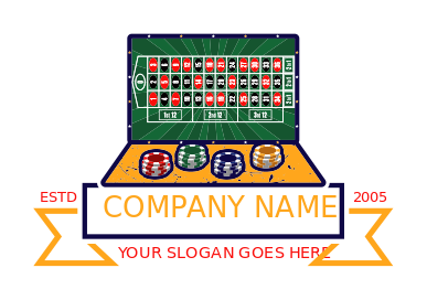 gambling logo laptop as casino table and chips
