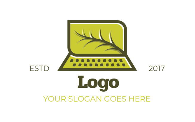 research logo maker laptop with leaf