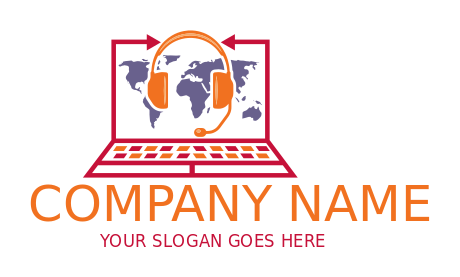 communication logo laptop with map and headphone