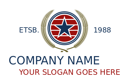 laurel wreath around circle with military star and stripe logo icon