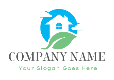 home improvement logo leaf across house clouds