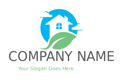 home improvement logo leaf across house clouds