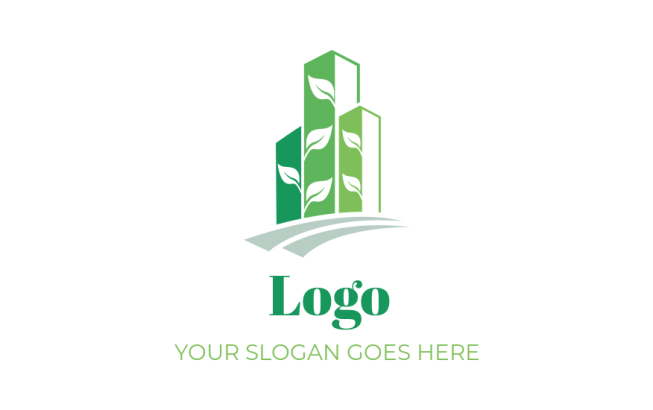 create a landscape logo with leaves in building 