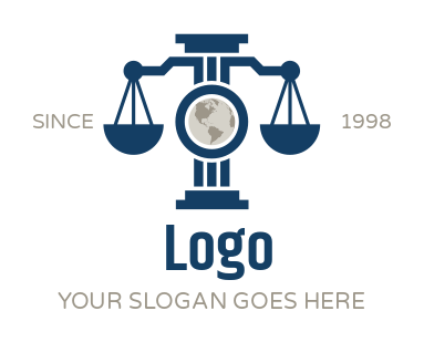 law firm logo legal scale on pillar with globe