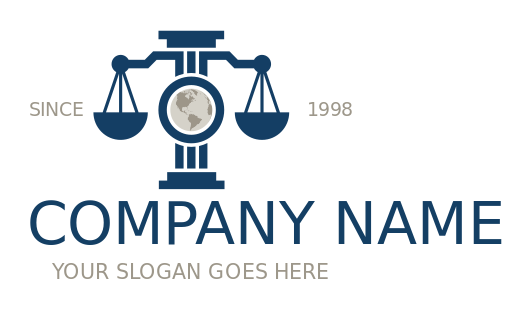 law firm logo legal scale on pillar with globe