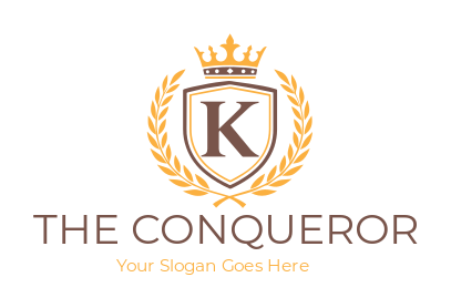 letter k inside the shield with laurel wreath and crown
