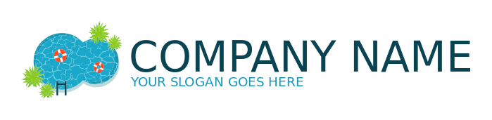 travel logo icon lifebuoys in pool and plants