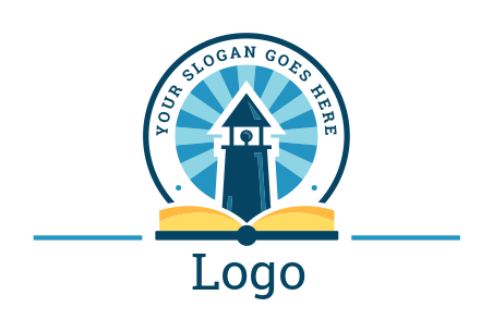 lighthouse and open book in rays circle badge