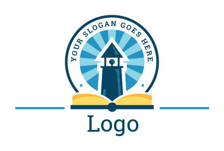 education logo open book with tower in circle