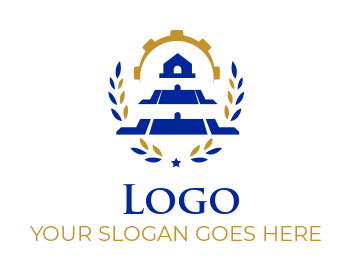 consulting logo lighthouse in gear laurel wreath