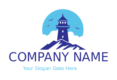 lighthouse merged with mountains & birds 