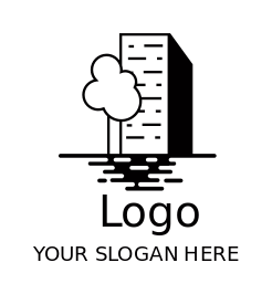 real estate logo tree and water with building