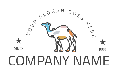 animal logo line art camel with color patches