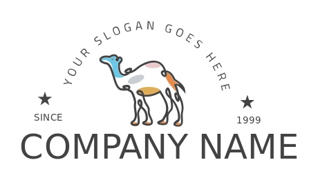 animal logo line art camel with color patches