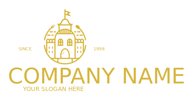 bed and breakfast logo line art castle with flag