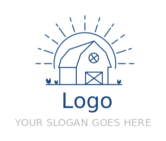 agriculture logo line art barn with chicken