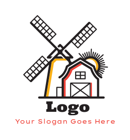 agriculture logo line art barn with windmill