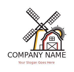 agriculture logo line art barn with windmill