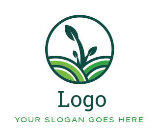 landscape logo of line art farm leaf with grass