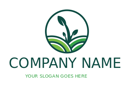 landscape logo of line art farm leaf with grass
