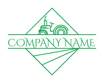 line art farm tractor logo icon with wheels and fields