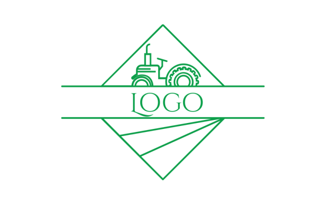 line art farm tractor logo icon with wheels and fields