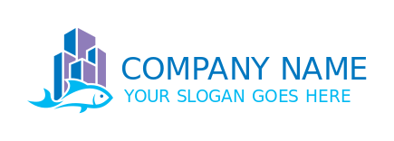 make a restaurant logo line art fish merged with city skyline 