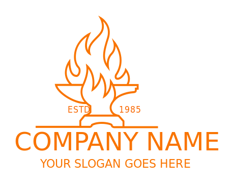 handyman logo line art forge graphic with flames