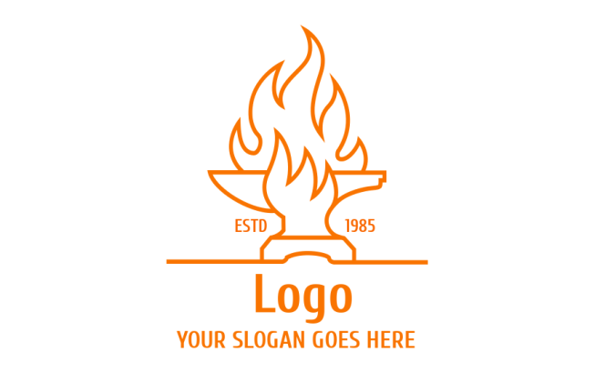 handyman logo line art forge graphic with flames