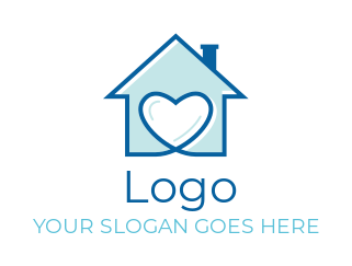 construction logo line art heart in house