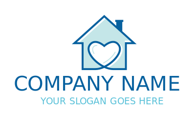 construction logo line art heart in house