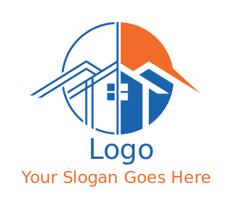 construction logo line art home in circle