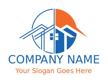 construction logo line art home in circle