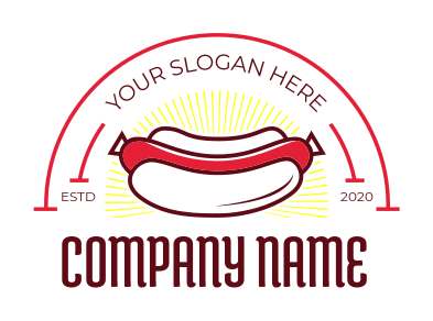 restaurant logo line art hotdog in bun with rays