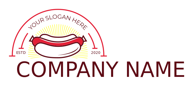restaurant logo line art hotdog in bun with rays