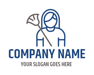 cleaner logo vector line art maid holding broom