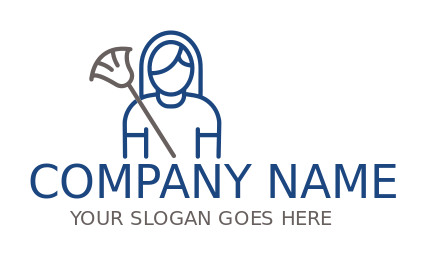 cleaner logo vector line art maid holding broom