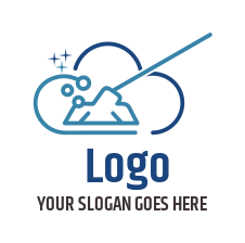cleaning logo line art mop in clouds in PNG