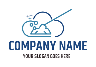 cleaning logo line art mop in clouds in PNG