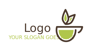 food logo icon line art tea cup with leaves