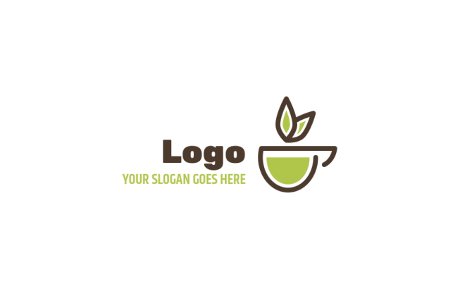 food logo icon line art tea cup with leaves