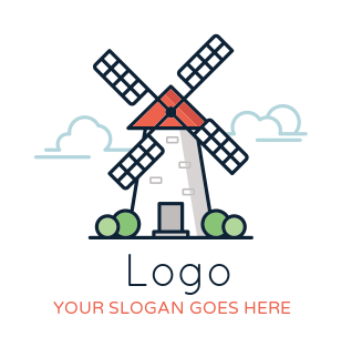 illustrative farm logo line art windmill farm house