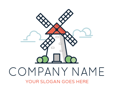illustrative farm logo line art windmill farm house