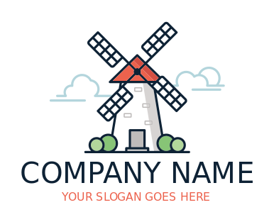illustrative farm logo line art windmill farm house