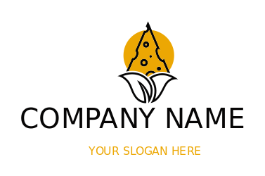 food logo line at cheese slice on leaves