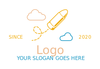 school logo line art bullet flying in clouds