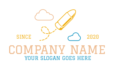 school logo line art bullet flying in clouds