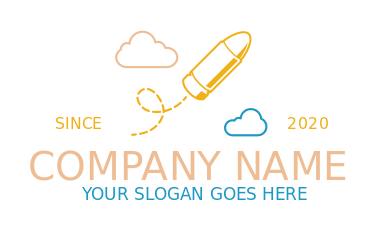 school logo line art bullet flying in clouds
