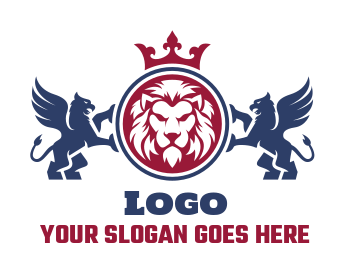 animal logo lion, crowns and griffins in emblem