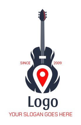 music school logo location pin inside acoustic guitar